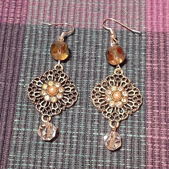 Handmade Recycled Earrings filigree silver tone - Picture 1 of 2
